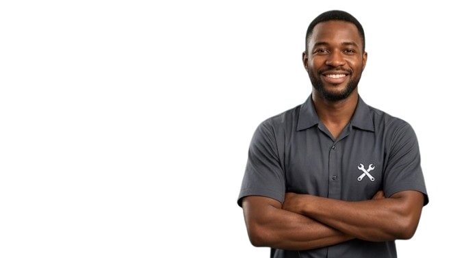 African technician smiling with folded arms